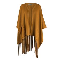 Guaranteed authentic rare Hermes unique vintage shawl/poncho with a dramatic leather fringe. Striking warm gold cashmere and wool large poncho styled shawl. Rich with long, lush leather fringes. The leather is supple, soft and fabulous in the matching color to the cashmere.Two pockets. Utterly amazing piece to live in. Fabric is cashmere and wool.Listing is for the shawl only - Belt not included.LIKE NEWBuy vintage Hermes online at mightychic for superior service and a seamless shopping experien Hermes Vintage, Vintage Shawl, Vintage Shawls, Fringed Poncho, Vintage Hermes, Hermes Scarf, Poncho Style, Leather Fringe, Buy Vintage