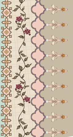 an image of a wallpaper with flowers and leaves on the border, in pastel colors