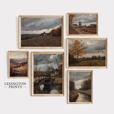 six framed paintings of autumn scenes