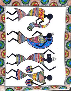 an art work depicting three colorful figures