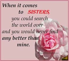 a pink rose with the words when it comes to sisters, you could search the world over and you would never find any better than mine