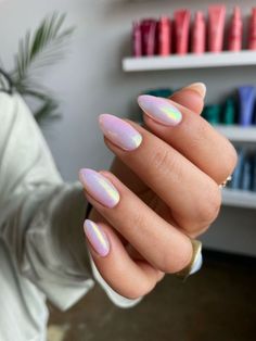 Summer Almond Nails Chrome, Chrome Nails Summer 2023, Pearlescent Chrome Nails, Nail Crome Design Coffin, Purple Chrome Powder Nails, Pink Rainbow Chrome Nails, Glitter Nails With Chrome On Top, Trendy Chrome Nails 2023, Chrome Nails Iridescent