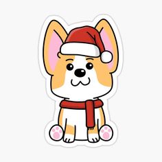 a cartoon dog wearing a santa hat and scarf sticker on a white background,