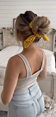 Bun With Scarf, Summer Bun, Hairstyles Ladies, Cozy Summer, Hairstyles Design, Tortoise Hair, Hair Scarf Styles, Hair Upstyles, Work Hairstyles