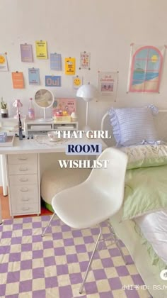 there is a room with a desk, chair and bed in it that says that girl room wishlist