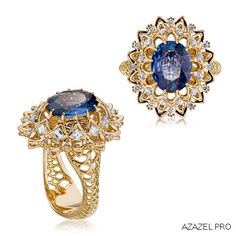 Ring with Sapphire, gallery diamond Blue Wedding Rings, Colored Stone Rings, Sweet Jewelry, Diamond Rings Design, Finger Rings, Women's Jewelry And Accessories, Fine Jewels, Traditional Jewelry