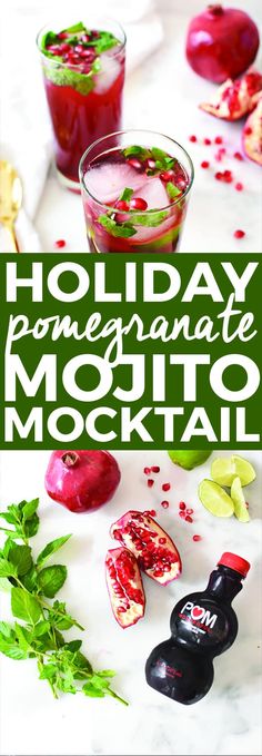 holiday mojito cocktail with pomegranate and limes on the side