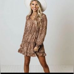 Mine Brown Long Sleeve Mini Dress Size Small Nwt Super Cute Dress Western Fall Dresses, Dress With Tights, Tan Dress, Brown Long Sleeve, Tan Dresses, Super Cute Dresses, Western Dresses, Long Sleeve Mini, Cute Dress