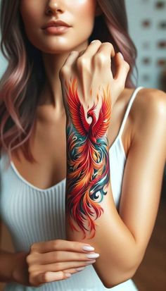 Phoenix Forearm Tattoo, Phenix Birds Tattoo, Phoenix Nails, Feniks Tattoo, Female Sleeve Tattoo, Phoenix Tattoo Sleeve, Now Tattoo, Tato Phoenix, Fenix Tattoo