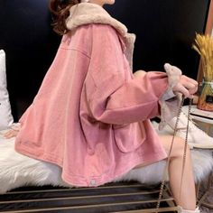 Casual Winter Velvet Thicken Women Coats Jacket Corduroy Jacket Womens, Plush Coat, Corduroy Coat, Pink Corduroy, Corduroy Jacket, Online Fashion Stores