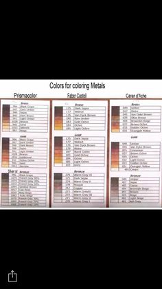 the colors for coloring metals are shown on this page, and it's also available
