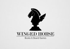 the logo for winged horse books and board games, which is designed to look like a chess