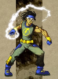 a drawing of a man with dreadlocks and lightning