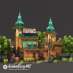 Minecraft Steampunk Village, Minecraft Alleyway, Minecraft Town Square Ideas, Minecraft Shops Building, Potion Shop Minecraft, Minecraft Town Center Ideas, Minecraft Shop Ideas, Minecraft Blacksmith House, Minecraft Storage Building