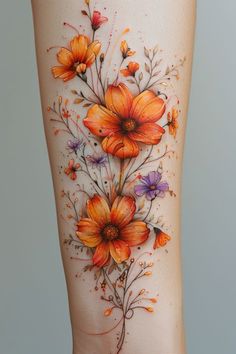 a woman's thigh with flowers painted on the side by watercolorist artist