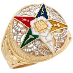 10k two-tone gold Eastern Star ring - $194.99 Pet Memorial Necklace, Memorial Pendant, Cuff Bracelets Handmade, Urn Pendant, Urn Jewelry, Ladies Ring