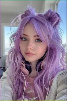 Cute Colorful Hair Ideas, Hair For Pride, Purple Rave Hair, Long Lilac Hair, Cool Color Hair Ideas, Hair Inspo Color Long, Festival Hair Bangs, Festival Hair With Bangs, Colored Braids Hairstyles