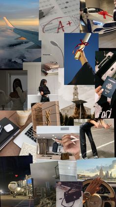 a collage of photos with people and objects