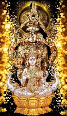 an image of the hindu god sitting in front of gold glitters and sparkles