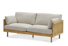 an image of a couch that is made out of wood and upholstered with fabric