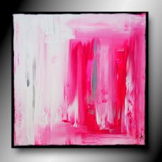 an abstract painting with pink and white colors