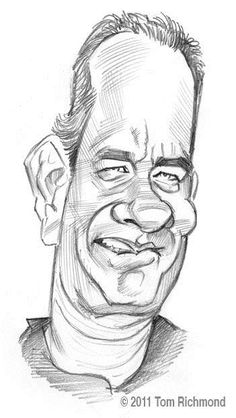 a caricature drawing of a smiling man with his head turned to the side