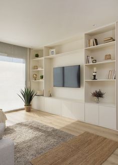 the living room is clean and ready to be used as a home theater or entertainment center