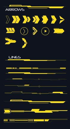 yellow arrows and lines on black background