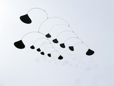 a group of black and white objects hanging in the air