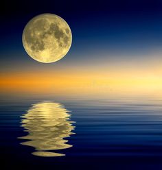 a full moon over the ocean at night royalty illustration