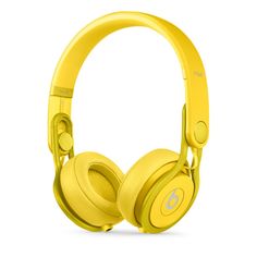 the beats by dr dre headphones are yellow and have bluetooths on them