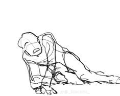 a black and white drawing of a person doing push ups on their knees with one hand