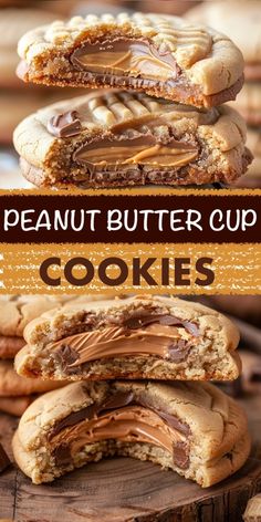 peanut butter cup cookies stacked on top of each other