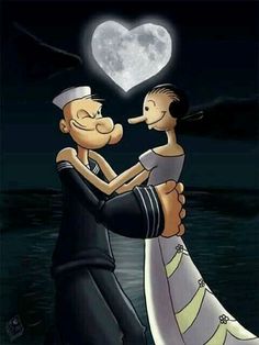 a man and woman are hugging under the moon