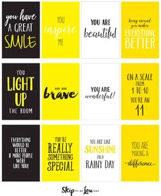 some yellow and black greeting cards with the words you are my sunshine, you have a great smile