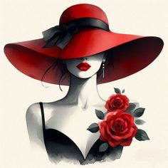 a woman wearing a red hat with roses in her hand