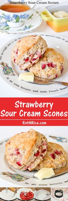 strawberry sour cream scones on a plate