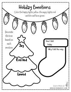 a christmas coloring page with stockings and stockings hanging from the line, which reads holiday emotions