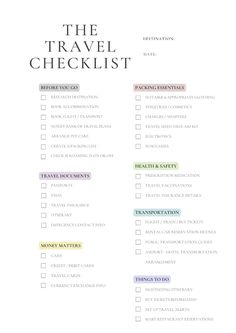 the travel checklist is shown in this image