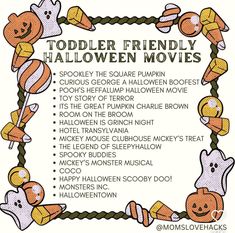 a halloween movie list with pumpkins and ghost