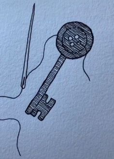 a drawing of a skeleton with a key attached to it