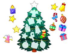 a christmas tree with many different decorations around it and stars on the top of it