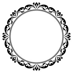 a black and white circular frame with an ornate design in the middle, on a white background