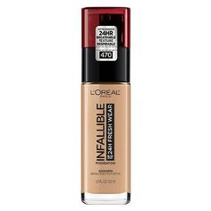 Introducing our breakthrough longwear foundation. Up to 32HR Fresh Wear Foundation provides medium-to-full buildable coverage that lasts all day and allows the skin to breathe. The formula's three oil absorbers resist sweat, and transfer. The ultra-thin liquid goes on smoothly to give a fresh, healthy-looking complexion that lasts. Color stays true and blends in evenly, so your makeup looks fresh all day. Non-comedogenic and formulated with SPF and Vitamin C, this foundation is suitable for all Base Loreal, Loreal Paris Infallible, Maybelline Superstay, Best Drugstore Makeup, Too Faced Foundation, Broad Spectrum Sunscreen, Drugstore Makeup, No Foundation Makeup, Powder Foundation