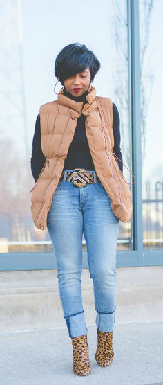 Sweenee Style, Classy Fall Outfits, Leopard Boots, Fall Attire, Puffy Vest, How To Mix, Jean Vest, Fall Wear, Outfits Black