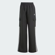 adidas Adicolor 3-Stripes Cargo Pants - Black | Free Shipping with adiClub | adidas US Adidas Sporty Sweatpants With Pockets, Adidas Sporty Wide Leg Pants, Adidas Sporty Wide-leg Pants, Adidas Sporty Parachute Pants For Streetwear, Casual Adidas Sweatpants With Pockets, Adidas Sporty Wide Leg Bottoms, Adidas Sporty Wide-leg Bottoms, Sporty Wide-leg Cargo Bottoms, Sporty Wide-leg Cargo Pants With Pockets