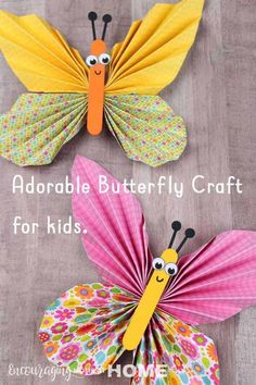 two paper butterflies with the words adorable butterfly craft for kids