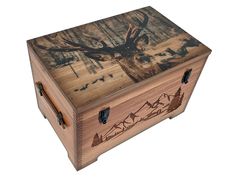 a wooden box with an image of a deer on it