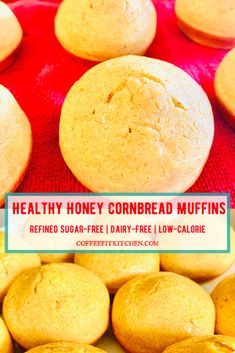 healthy honey cornbread muffins with text overlay