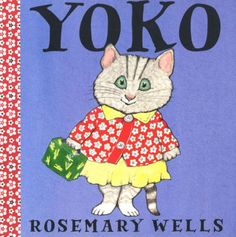 the book cover for yoko, featuring a cat in a dress with flowers on it